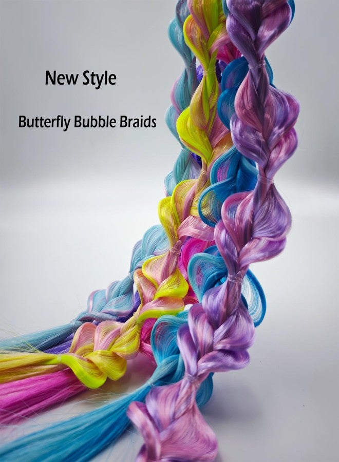 EXTACIO 6 Pack Braided Hair Extensions, Colorful Pre-Braided Ponytail Hair Ties with Elastic Bands, Soft Synthetic Hair Accessories for Dress Up, Holiday Costume, Parties & Everyday Styling - Image 2